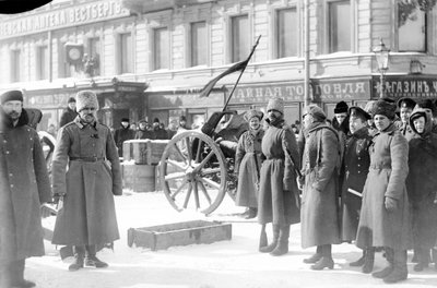 Barricades on Liteiniy Prospekt, St Petersburg, February 1917 by Karl Karlovich Bulla
